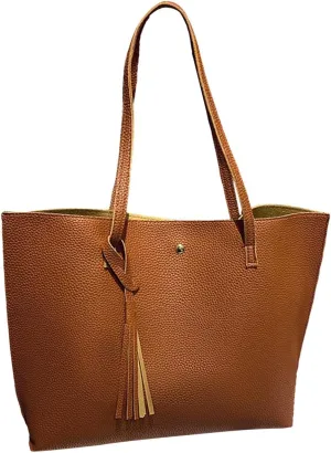 Women'S Soft Faux Leather Tote Shoulder Bag From Big Capacity Tassel Handbag Tote Purse with Pockets And