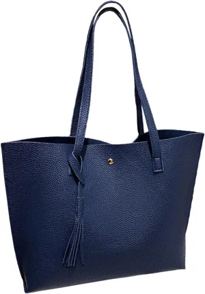 Women'S Soft Faux Leather Tote Shoulder Bag From Big Capacity Tassel Handbag Tote Purse with Pockets And