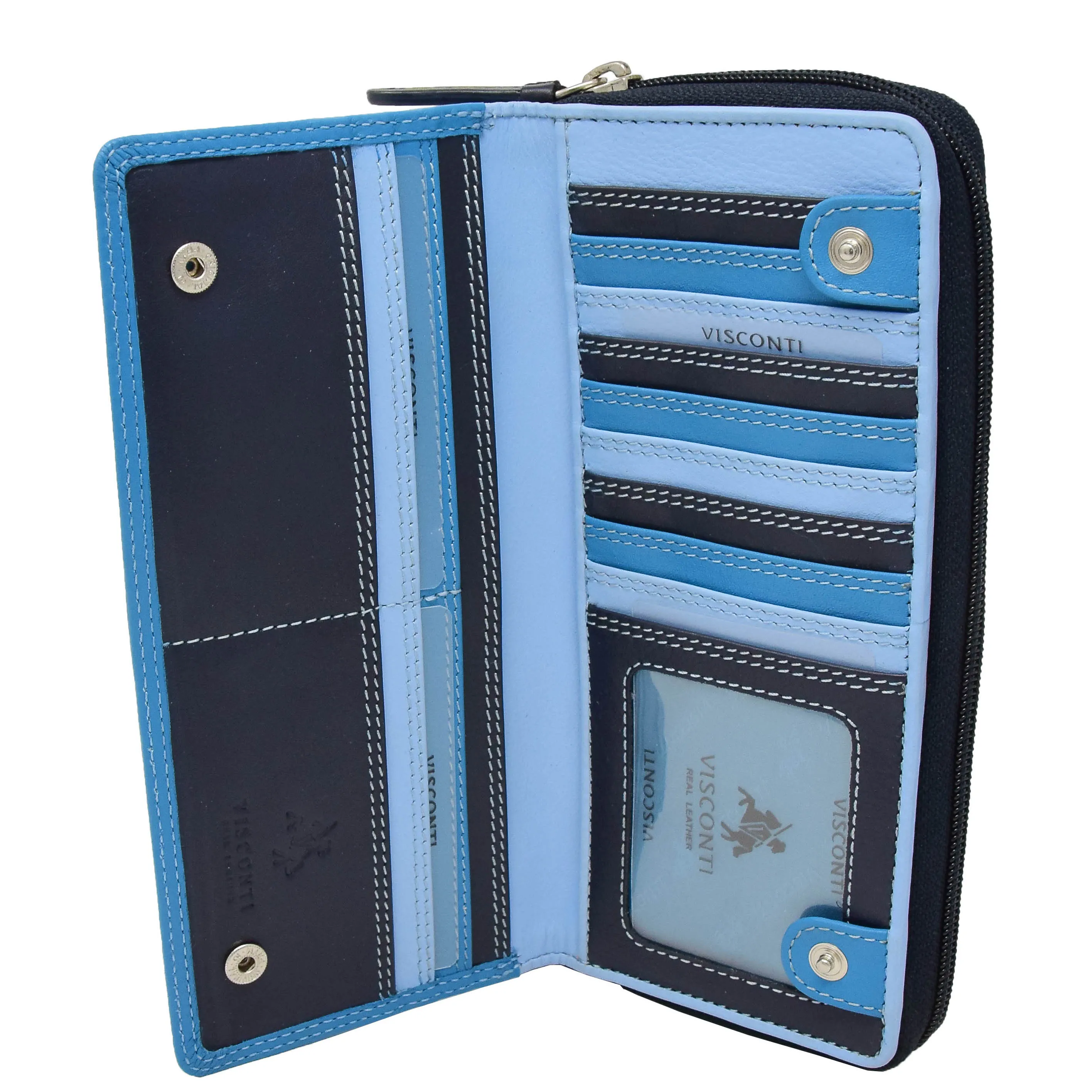 Womens Soft Leather Envelope Clutch Purse Zip Around Wallet AVB55 Blue