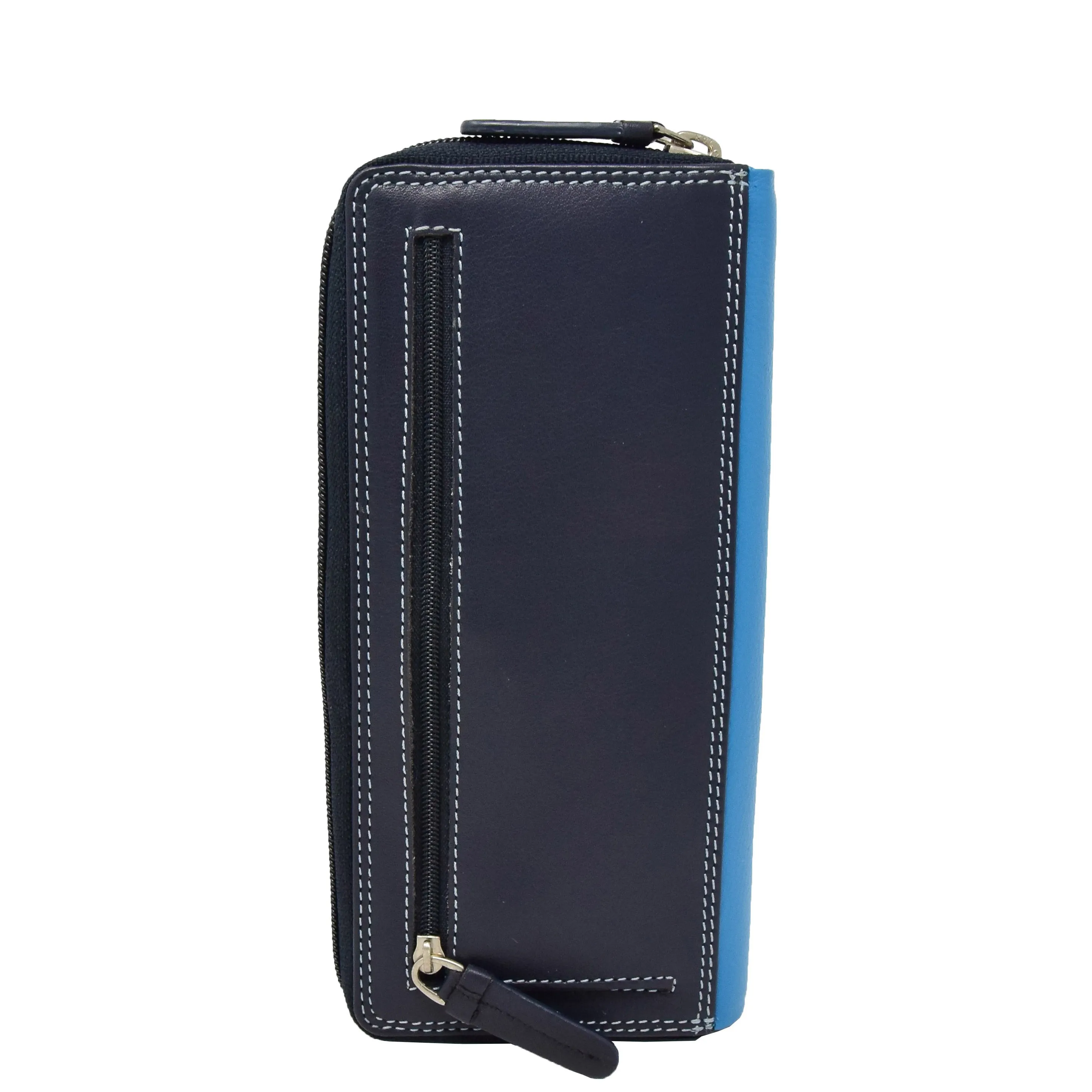 Womens Soft Leather Envelope Clutch Purse Zip Around Wallet AVB55 Blue