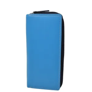Womens Soft Leather Envelope Clutch Purse Zip Around Wallet AVB55 Blue