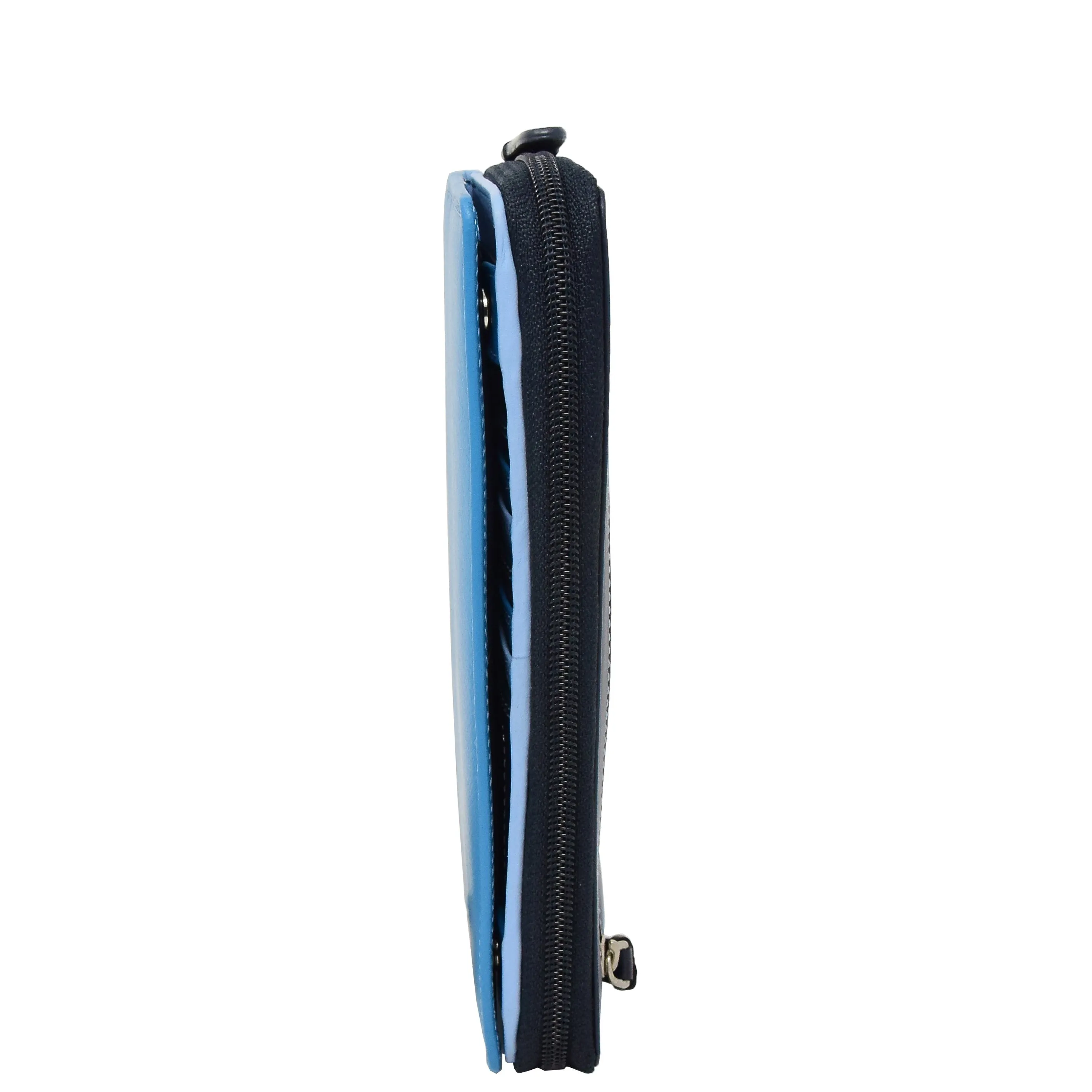 Womens Soft Leather Envelope Clutch Purse Zip Around Wallet AVB55 Blue