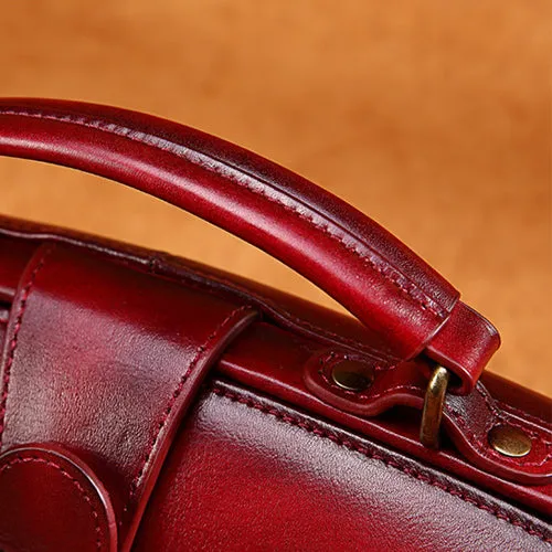 Women's Vintage Leather Doctor Bag Gladstone Bag Purse