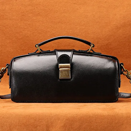 Women's Vintage Leather Doctor Bag Gladstone Bag Purse