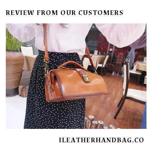 Women's Vintage Leather Doctor Bag Gladstone Bag Purse