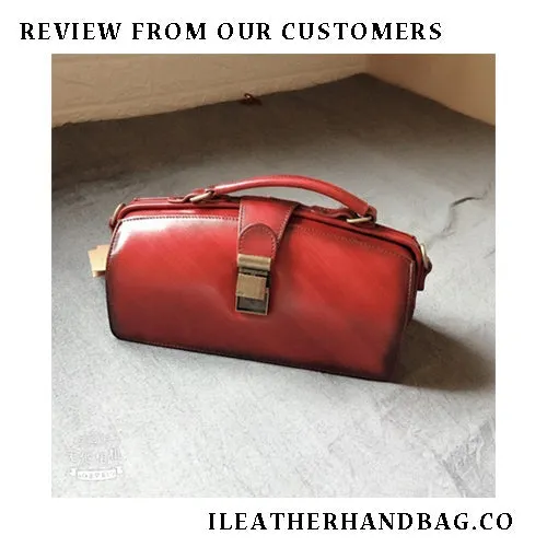 Women's Vintage Leather Doctor Bag Gladstone Bag Purse