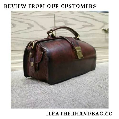 Women's Vintage Leather Doctor Bag Gladstone Bag Purse
