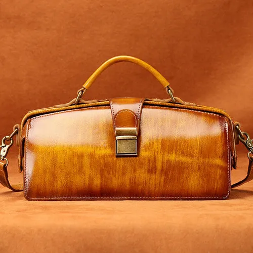 Women's Vintage Leather Doctor Bag Gladstone Bag Purse