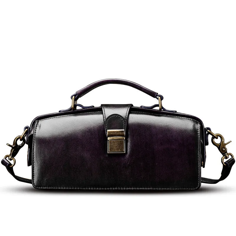 Women's Vintage Leather Doctor Bag Gladstone Bag Purse