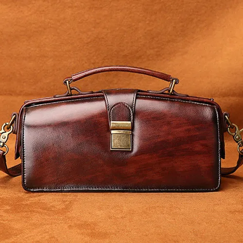 Women's Vintage Leather Doctor Bag Gladstone Bag Purse