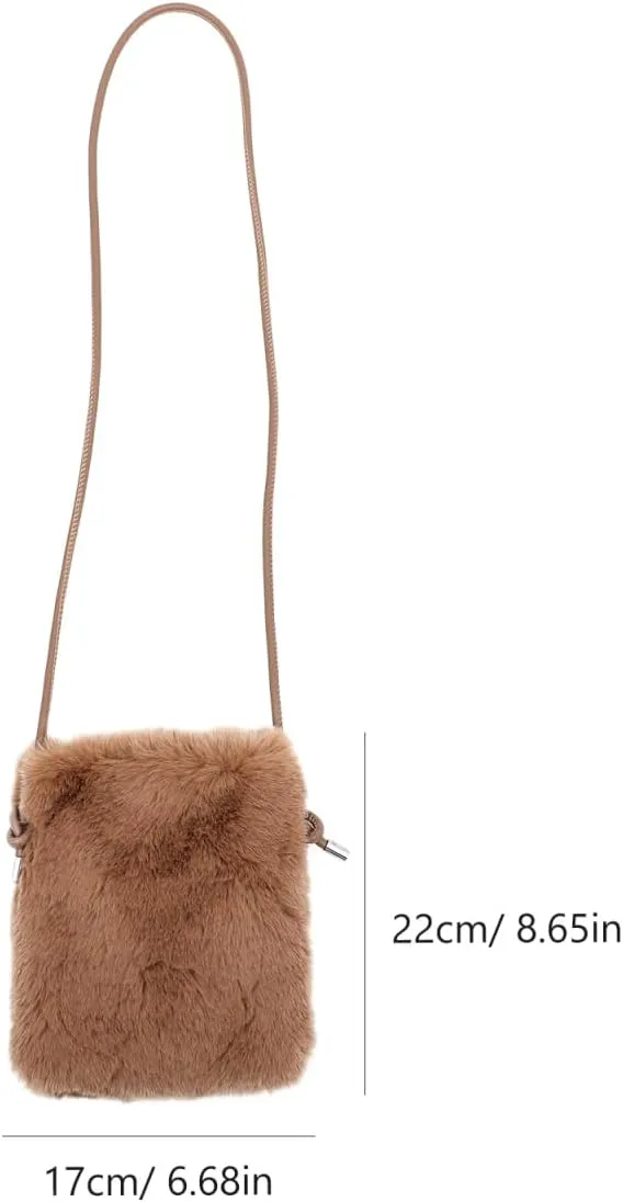 WRITWAA Plush Shoulder Bag Mobile Phone Case Woman Tote Bags for Women Shoulder Bags for Women Shoulder Bag Shoulder Bag for Women Storage Bag Polyester Brown