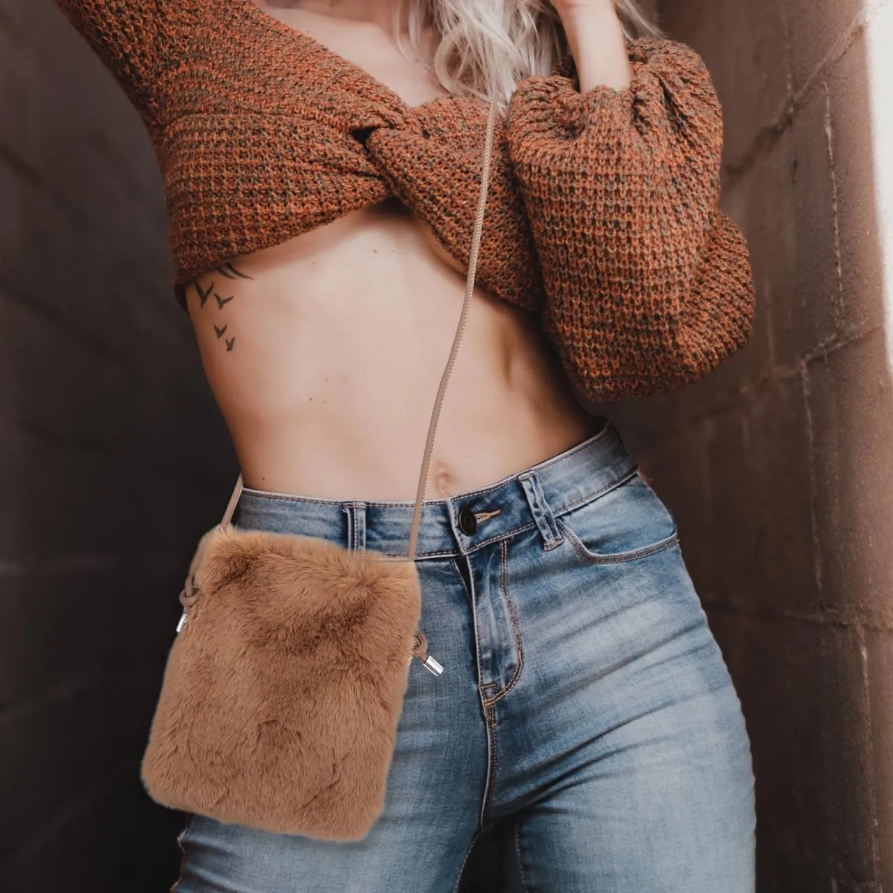 WRITWAA Plush Shoulder Bag Mobile Phone Case Woman Tote Bags for Women Shoulder Bags for Women Shoulder Bag Shoulder Bag for Women Storage Bag Polyester Brown
