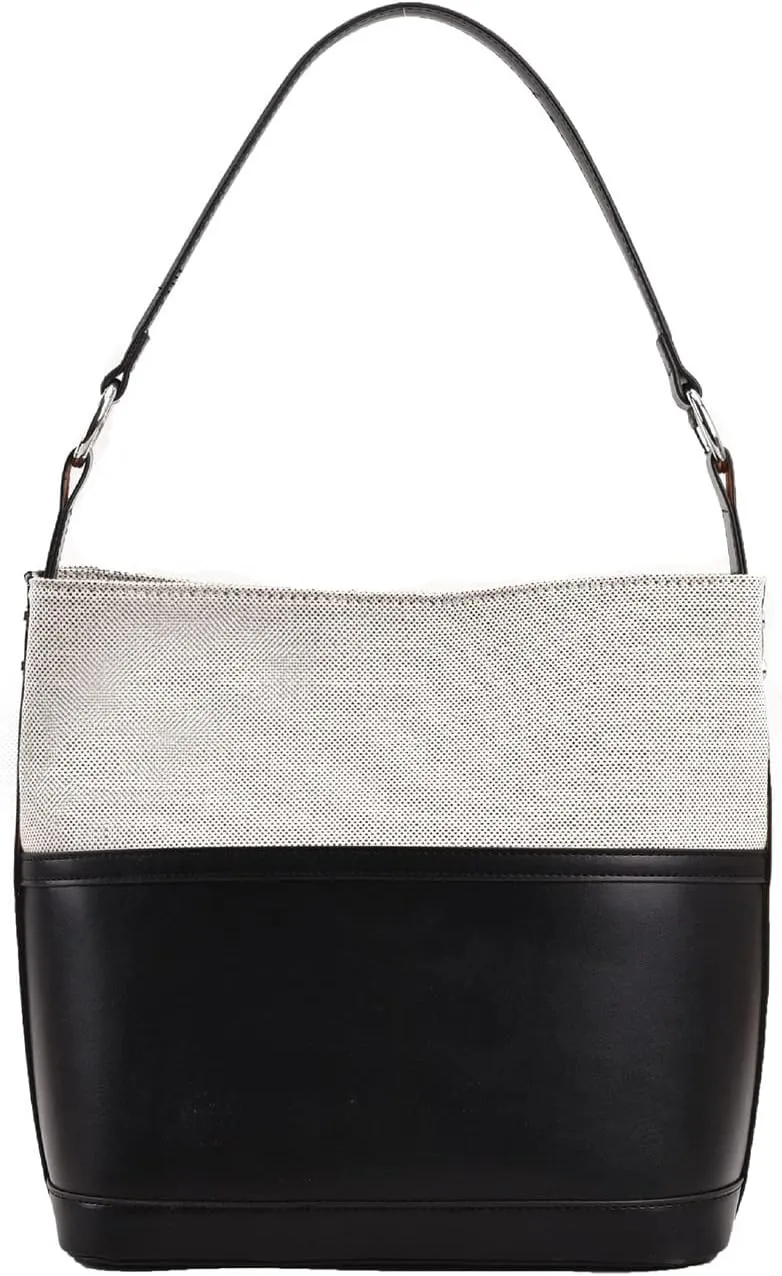 WUURAA Contrast Colour Women Bucket Bag PU Leather Shoulder Bag Elegant Vintage Handbag Large Capacity Ladies Shopping Bag Black, black