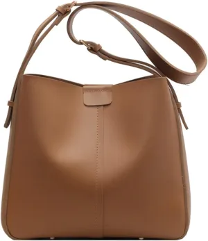 WUURAA Crossbody Bucket Bags for Women Vintage Small PU Leather Shoulder Bag Female Plain Handbags and Purses, Brown, brown