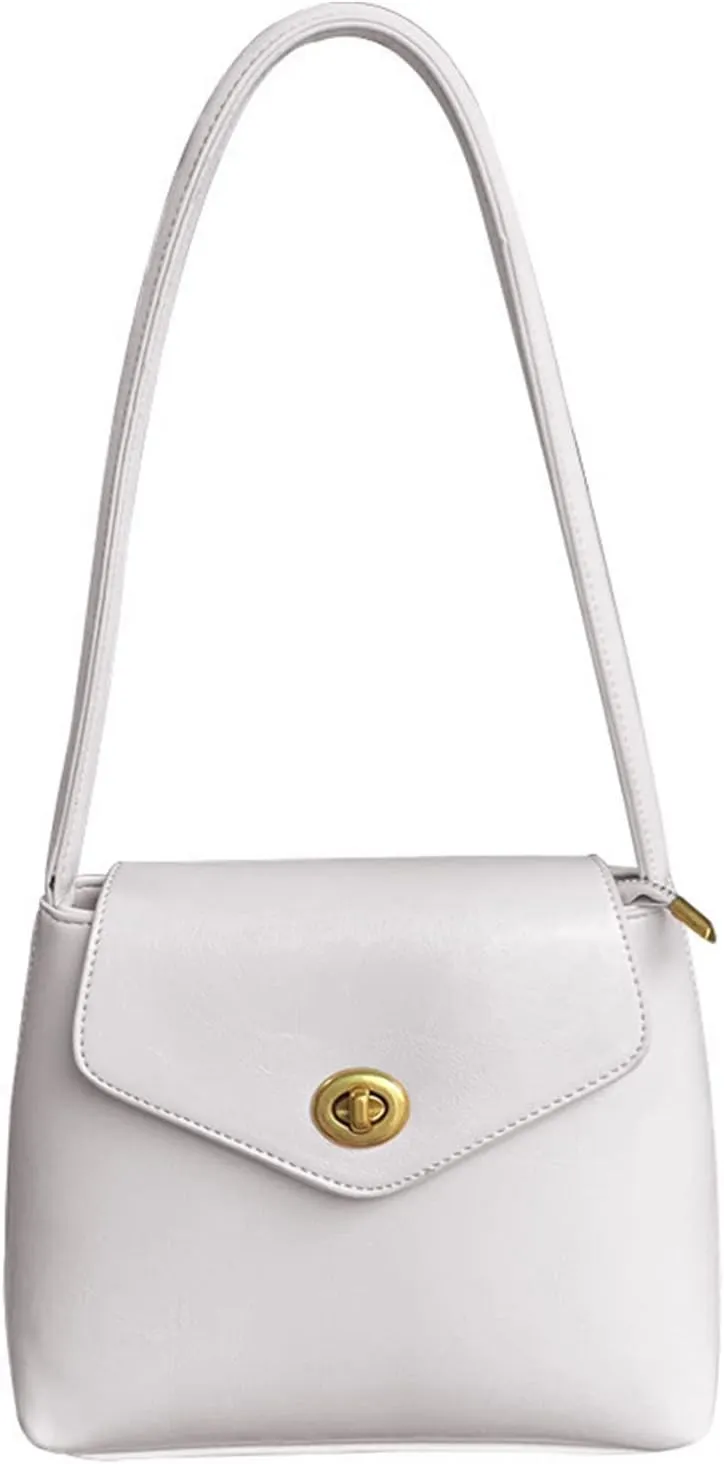 WUURAA Women PU Leather Shoulder Bags Fashion Bucket Bag Female Small Casual Forearm Bag Lady Summer Korean Style Handbag Ins, White