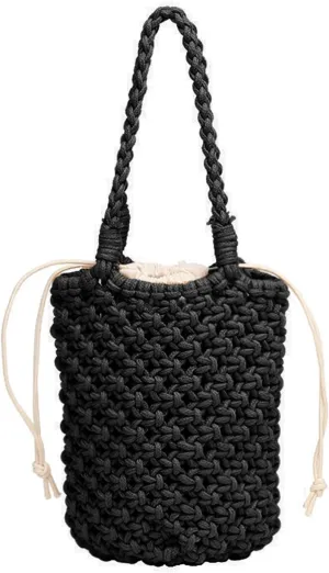 WUURAA Women's Hollow Rope Woven Tote Bag Handmade Bucket Handbag Lady Casual Holiday Bag Fishnet Shoulder Bag Summer Beach Bag, Black, black