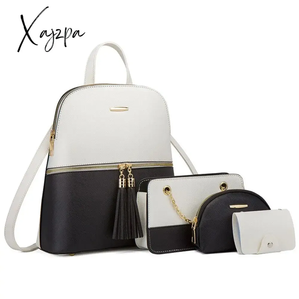 Xajzpa - 4pcs/set woman fashion backpack set female shoulder crossbody bag set PU leather purse clutch bag luxury card holder women gift