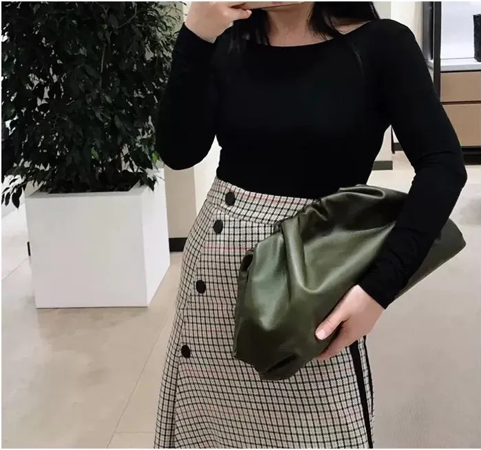 YAAGLE Fashion Female Real Leather Ruffled Drawstring Clutch Bag YG00265