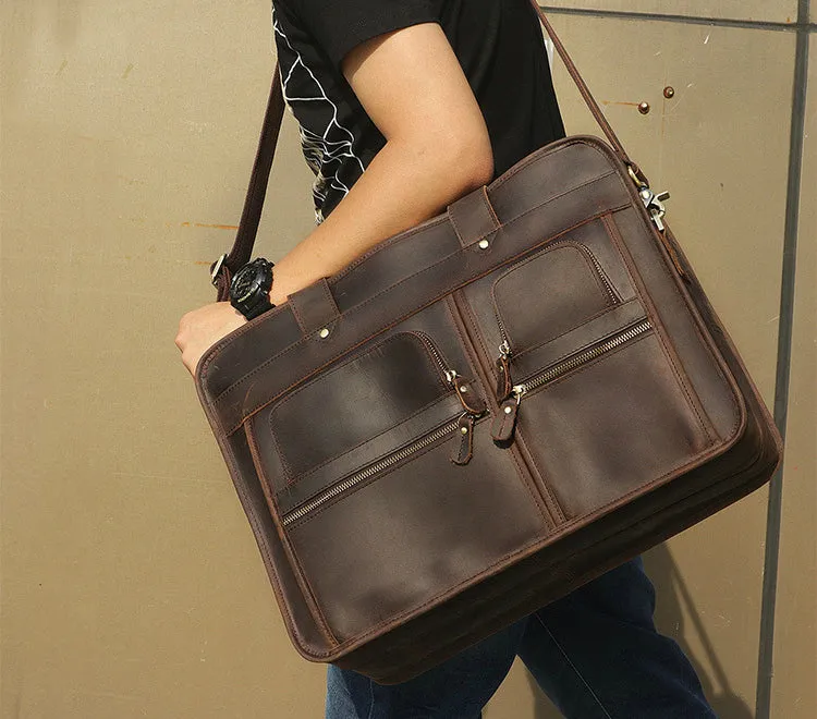 YAAGLE Multi-pockets Crazy Horse Leather Briefcase Handbag for Men YG7387