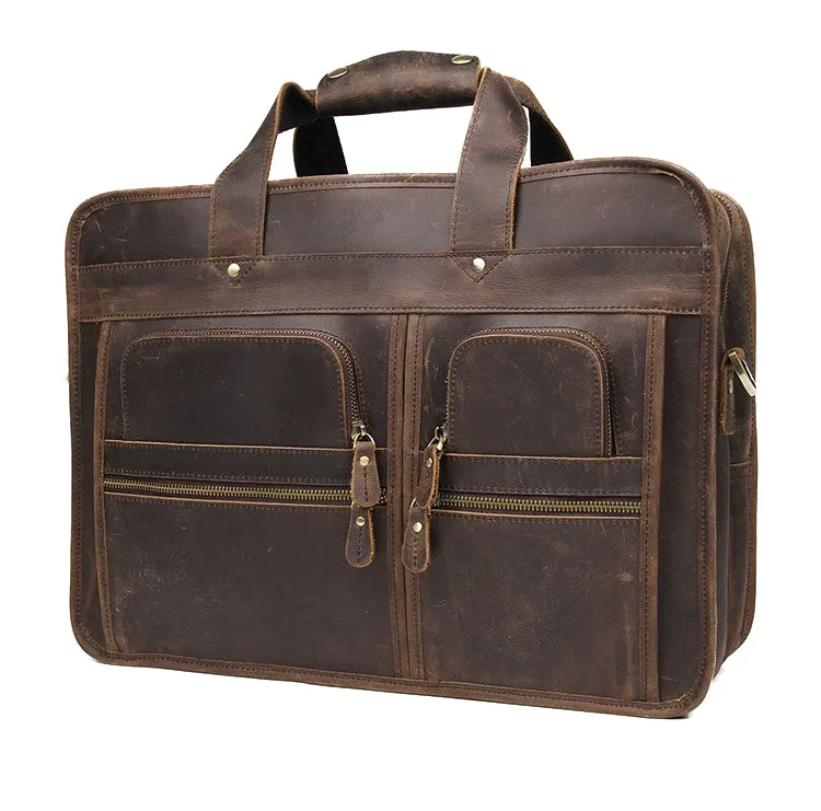 YAAGLE Multi-pockets Crazy Horse Leather Briefcase Handbag for Men YG7387