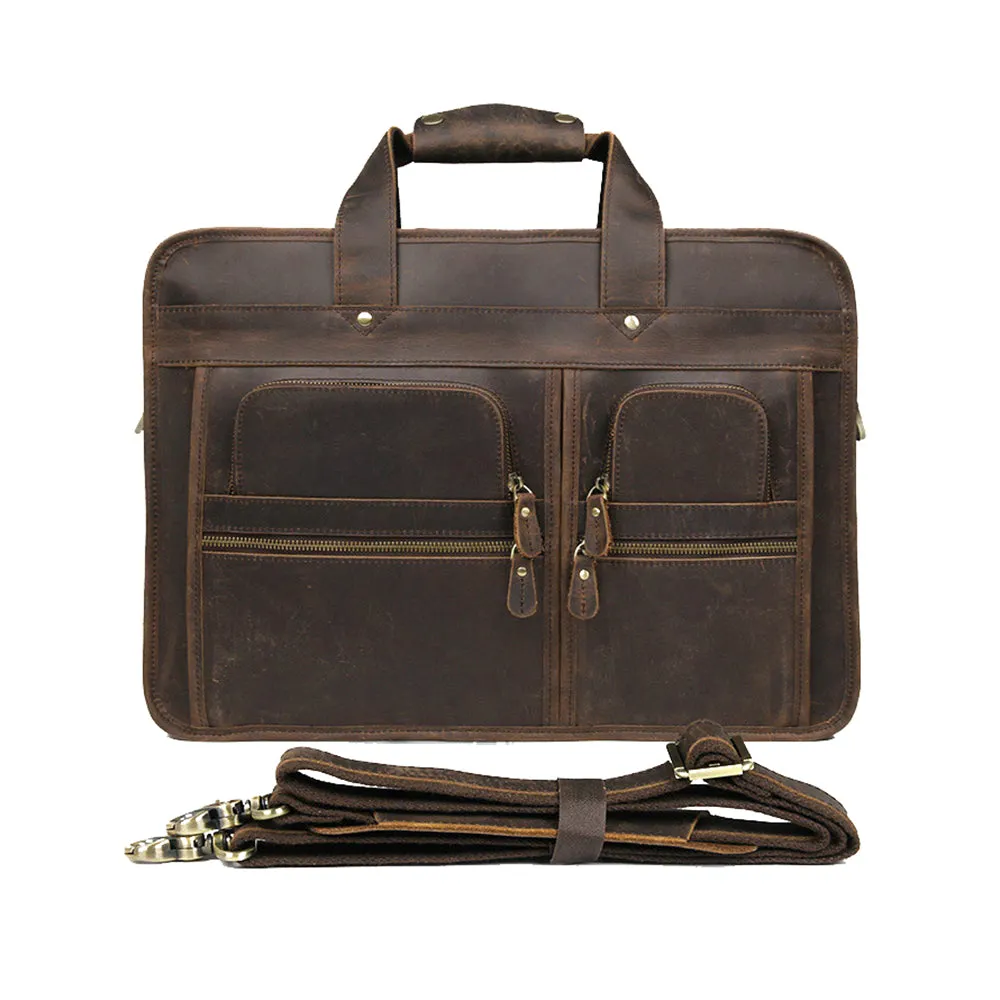 YAAGLE Multi-pockets Crazy Horse Leather Briefcase Handbag for Men YG7387