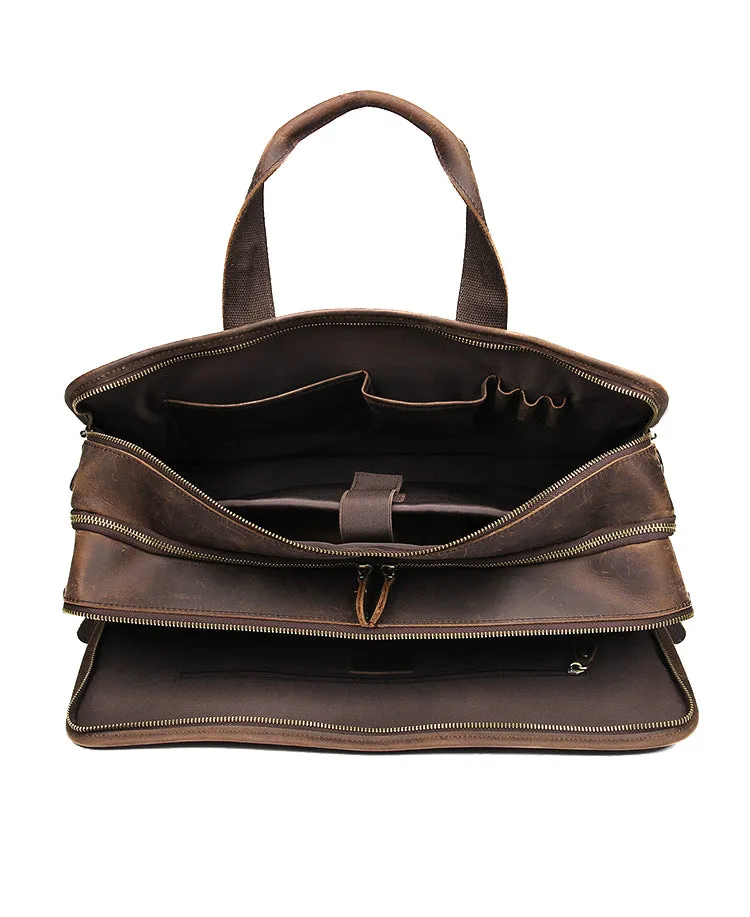 YAAGLE Multi-pockets Crazy Horse Leather Briefcase Handbag for Men YG7387