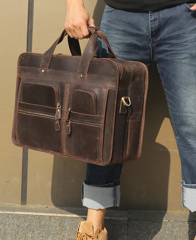 YAAGLE Multi-pockets Crazy Horse Leather Briefcase Handbag for Men YG7387
