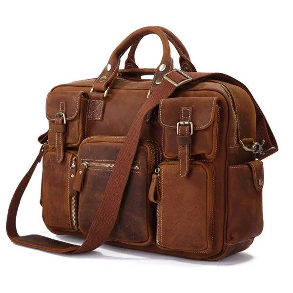 YAAGLE Multi-pockets Real Leather Hand Briefcase for Men YG7028