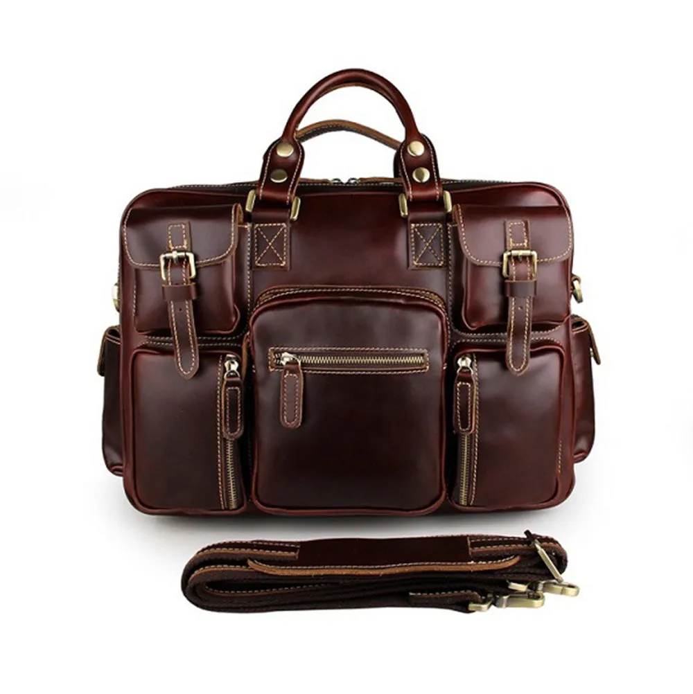 YAAGLE Multi-pockets Real Leather Hand Briefcase for Men YG7028