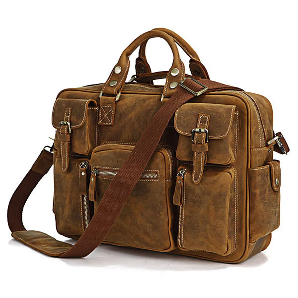YAAGLE Multi-pockets Real Leather Hand Briefcase for Men YG7028