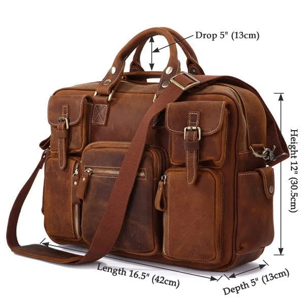 YAAGLE Multi-pockets Real Leather Hand Briefcase for Men YG7028