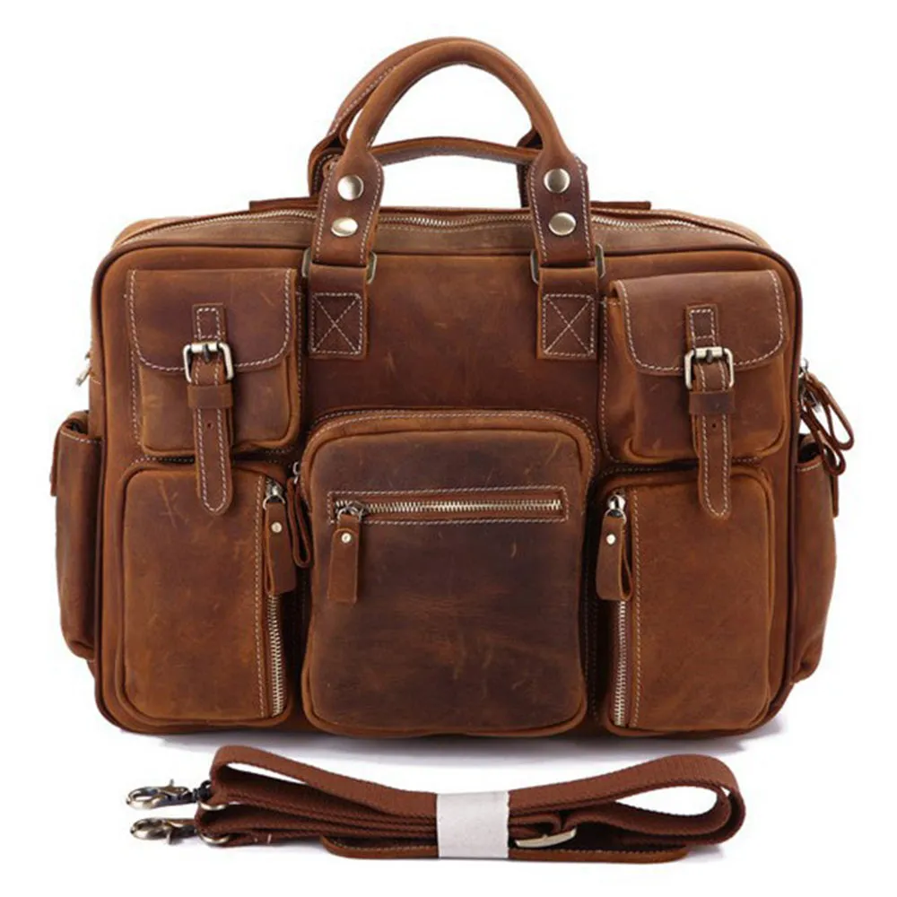 YAAGLE Multi-pockets Real Leather Hand Briefcase for Men YG7028