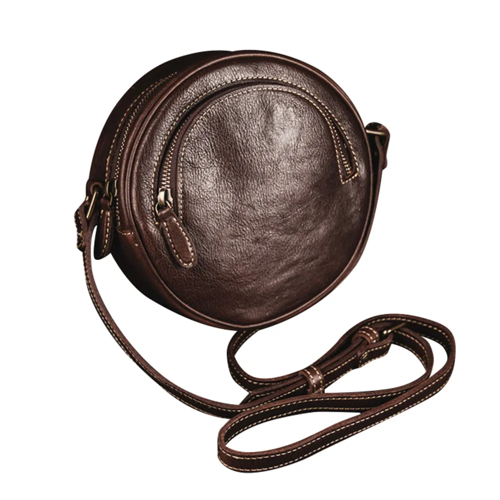 YAAGLE Women Personalized Tanned Leather Round Shoulder Bags YG7120