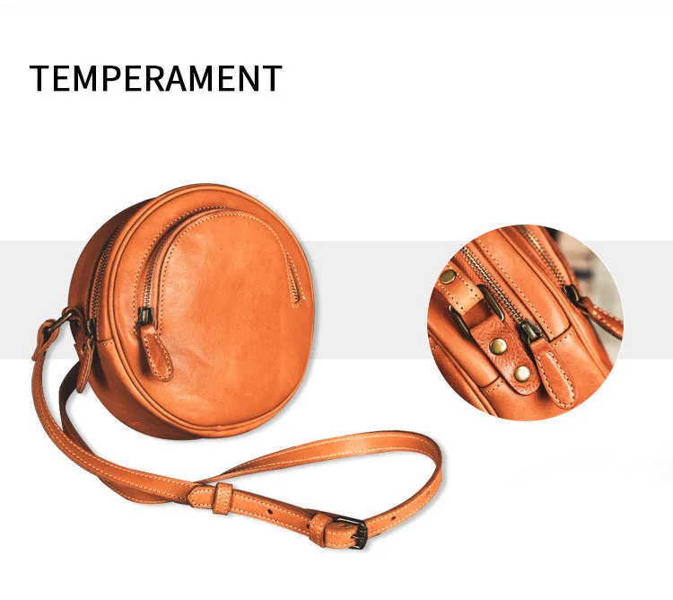 YAAGLE Women Personalized Tanned Leather Round Shoulder Bags YG7120