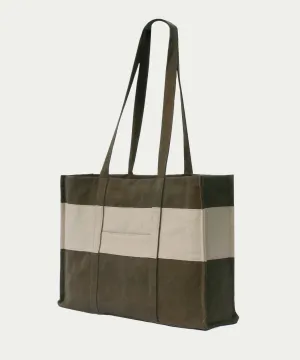 [YAHN SISI] Seasonless Line Patchwork Shopper Bag - Khaki