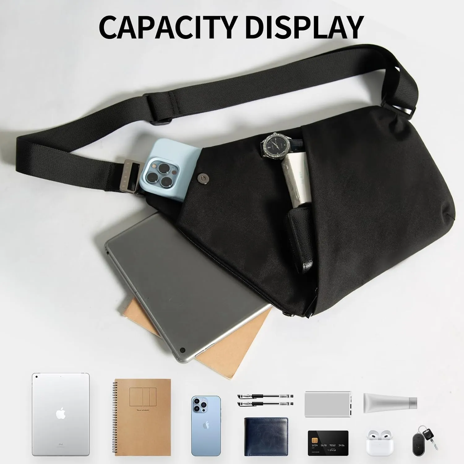 YaKuss Anti-Theft Crossbody Bag for Men and Women, Sling Bag with Adjustable Strap, Water-Resistant Travel Purse