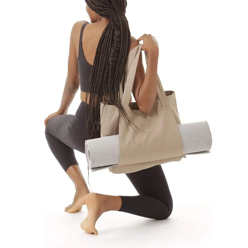 Yoga Pilates Mat Storage Bag Shoulder Handbag with Yoga Mat Carrier Pocket Gym Bag Beige