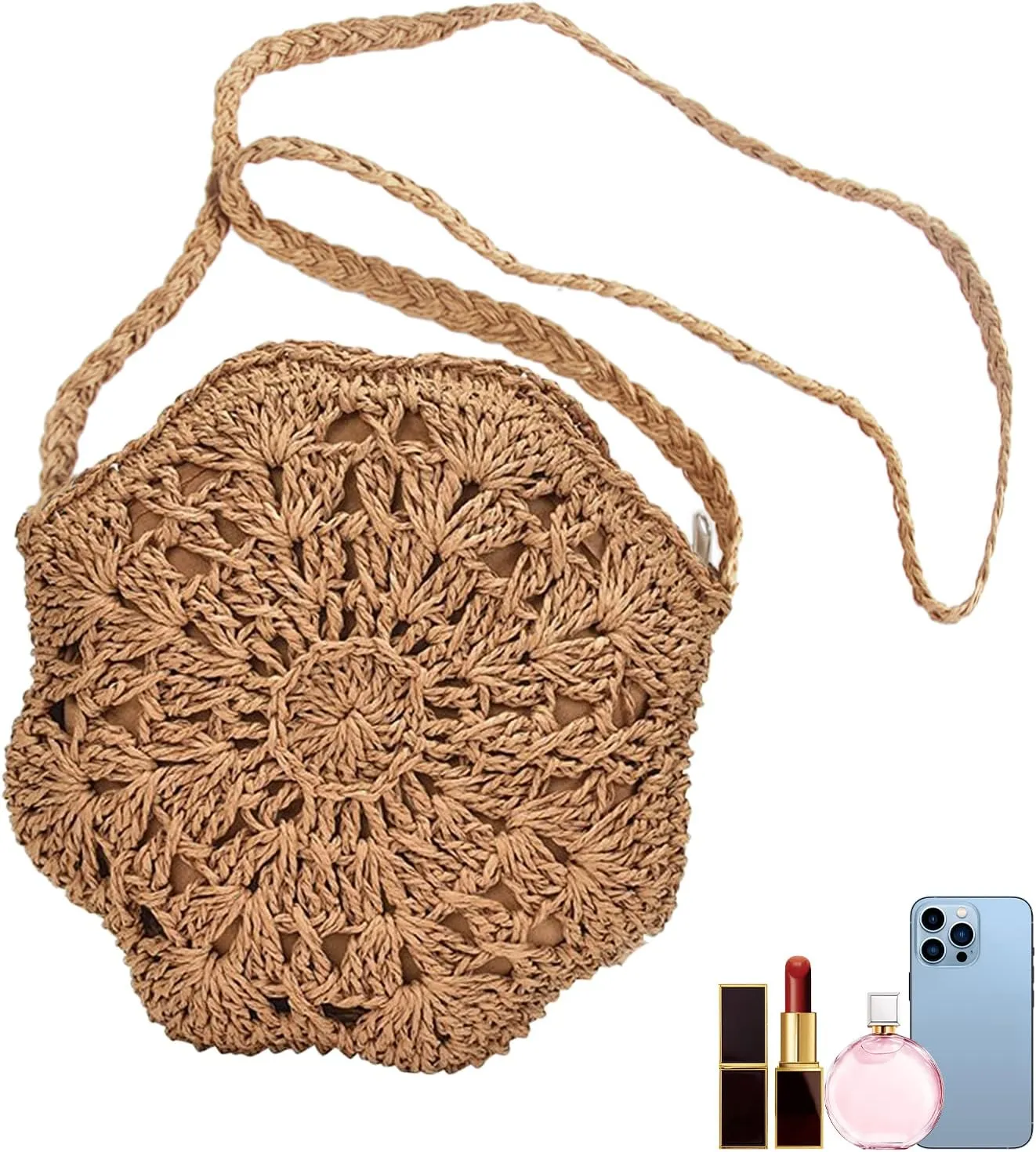 ZoneYan Handwoven Shoulder Bags, Straw Clutch Purse, Handmade Beach Crossbody, Straw Shoulder Bag, Summer Beach Bag, Beach Clutch Purse, Handmade Shoulder Bag, khaki