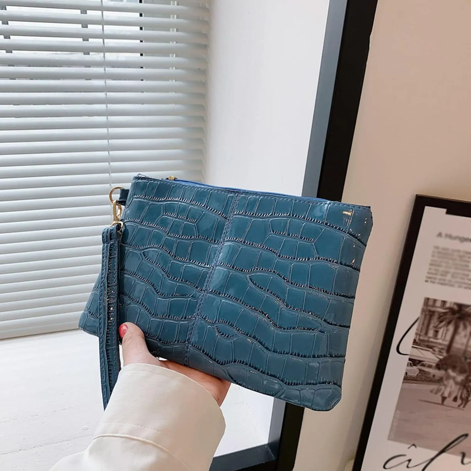 Zylione Fashion Women Faux Leather Plain Stone Pattern Underarm Bag Phone Bag Envelope Bag Clutch Bag Go Cart Belt Clutch